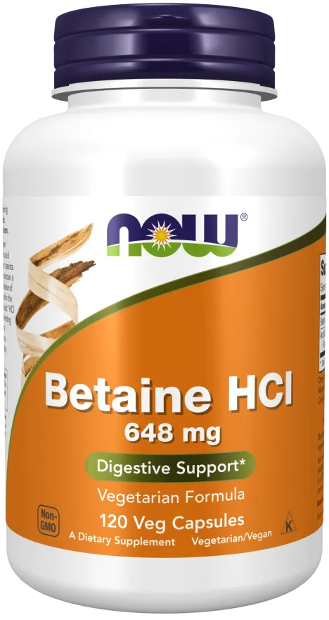 now Betaine HCl 648 mg 120 Veg Capsules