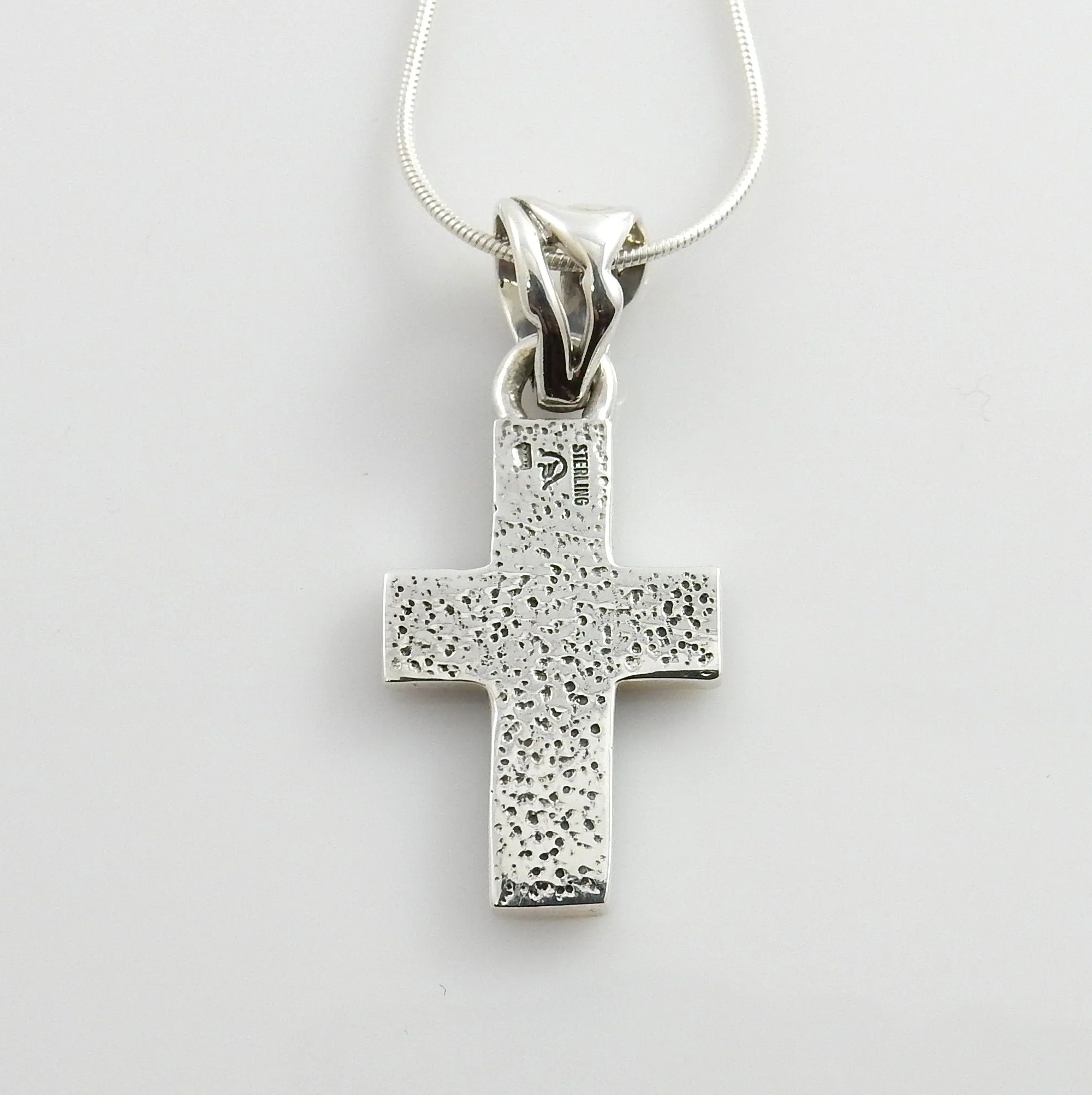 One of a Kind Sterling Silver Multi-stone Mosaic Inlay Cross Pendant