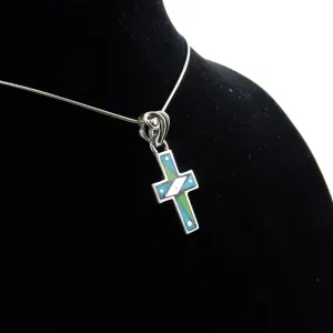 One of a Kind Sterling Silver Multi-stone Mosaic Inlay Cross Pendant