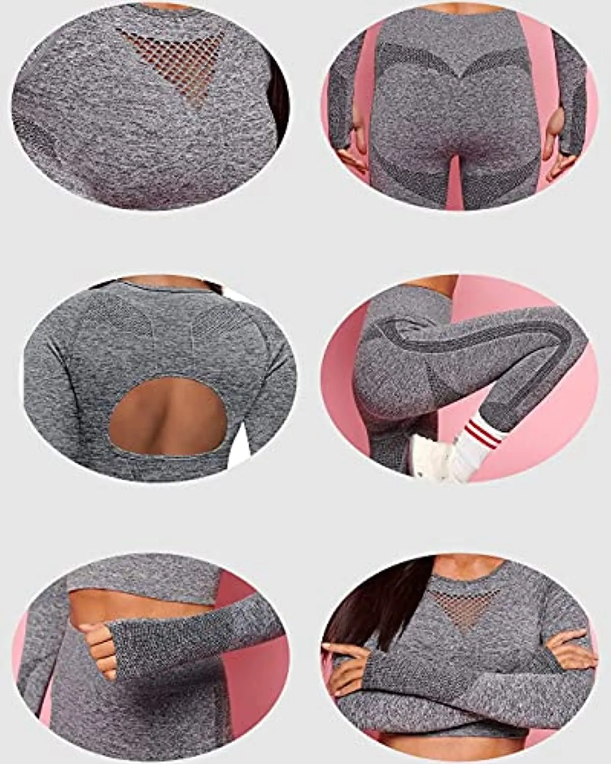 OYS Workout Sets for Women 2 Piece Outfits Seamless High Waist Yoga Leggings Long Sleeve Crop Tops Active Gym Clothes