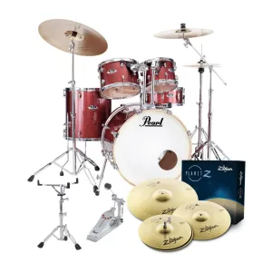 Pearl Export 22" EXX Fusion Plus Drum Kit Package with Zildjian Cymbals & Hardware - Black Cherry Glitter