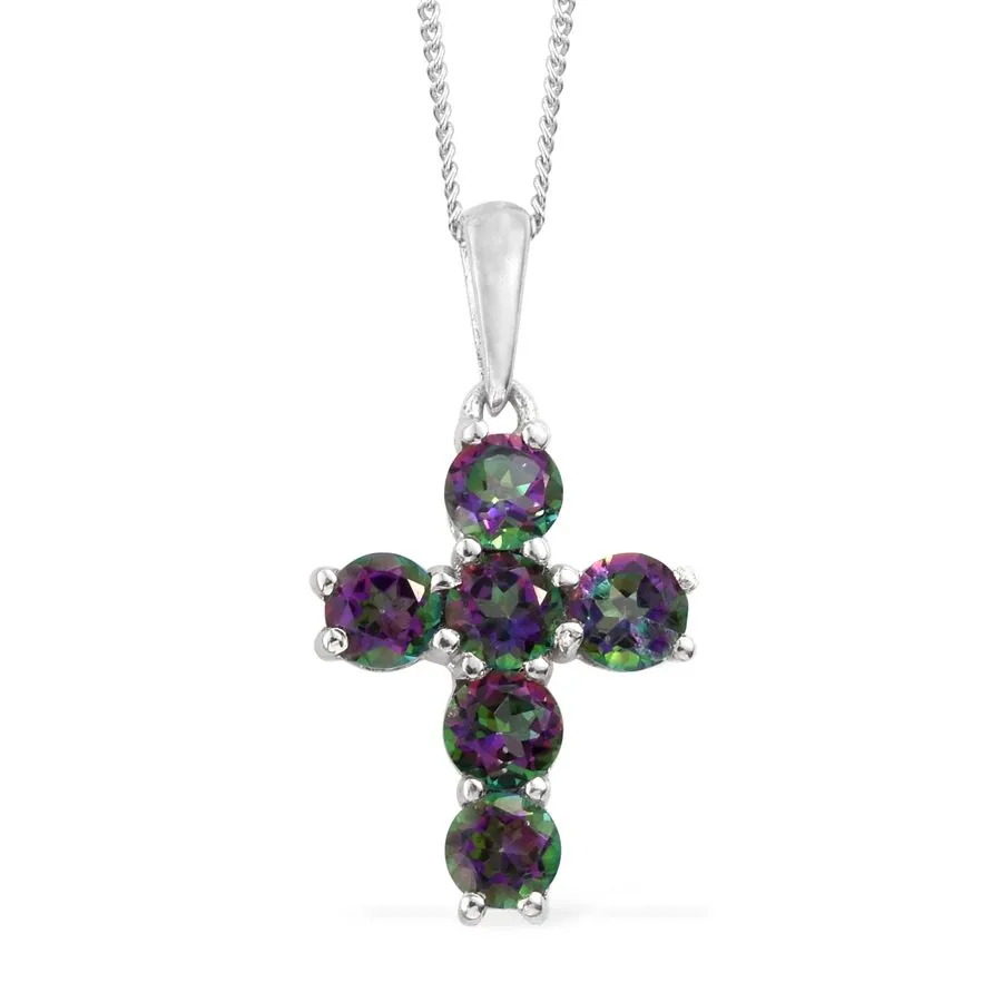 Platinum over Sterling Silver Mystic Topaz Cross Pendant and 20" Chain