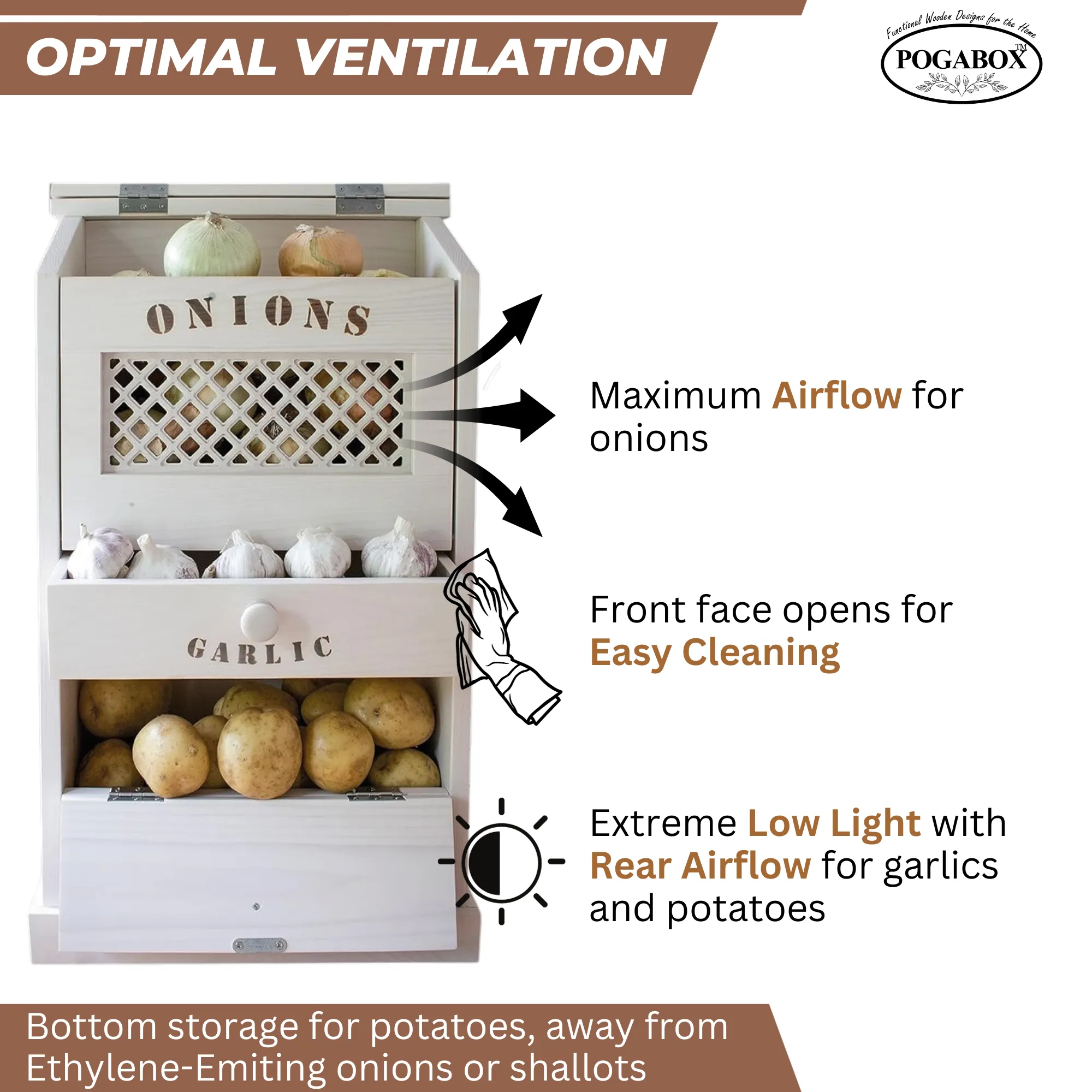 POGABOX™ Classic Potato, Onion, Garlic, Vegetable Storage Bin for Kitchen Organization| Mountable on Wall Floor or Pantry - PINE PASTRY
