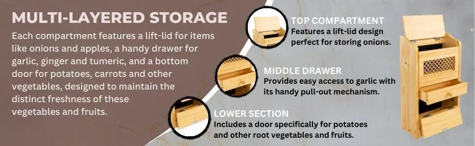 POGABOX™ Classic Potato, Onion, Garlic, Vegetable Storage Bin for Kitchen Organization| Mountable on Wall Floor or Pantry - PINE PASTRY