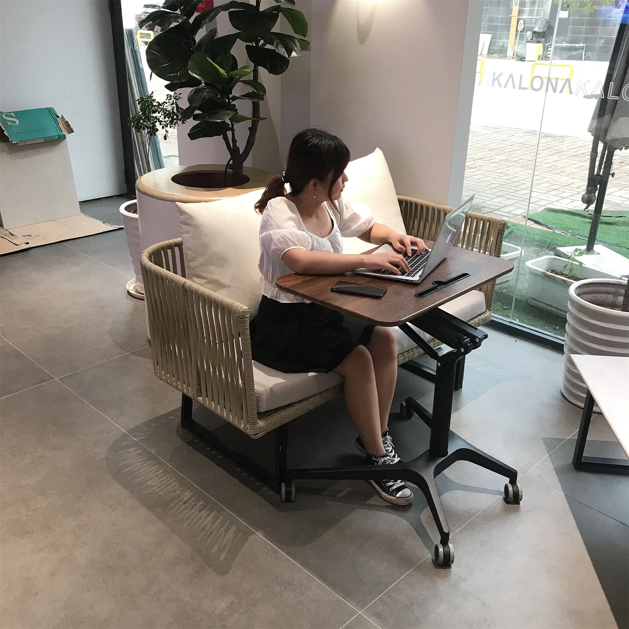 Portable Home Office Study Desk with Wheels   Phone Tablet Slot Holder   Adjustable Height   1 Week Warranty