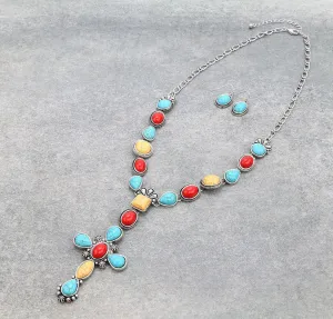 Quarry Multi Stone & Shape Y Necklace With Cross - 24"