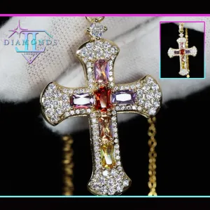 Rainbow Diamond Cross Pendant | Multi-Coloured Diamond Cross Pendant