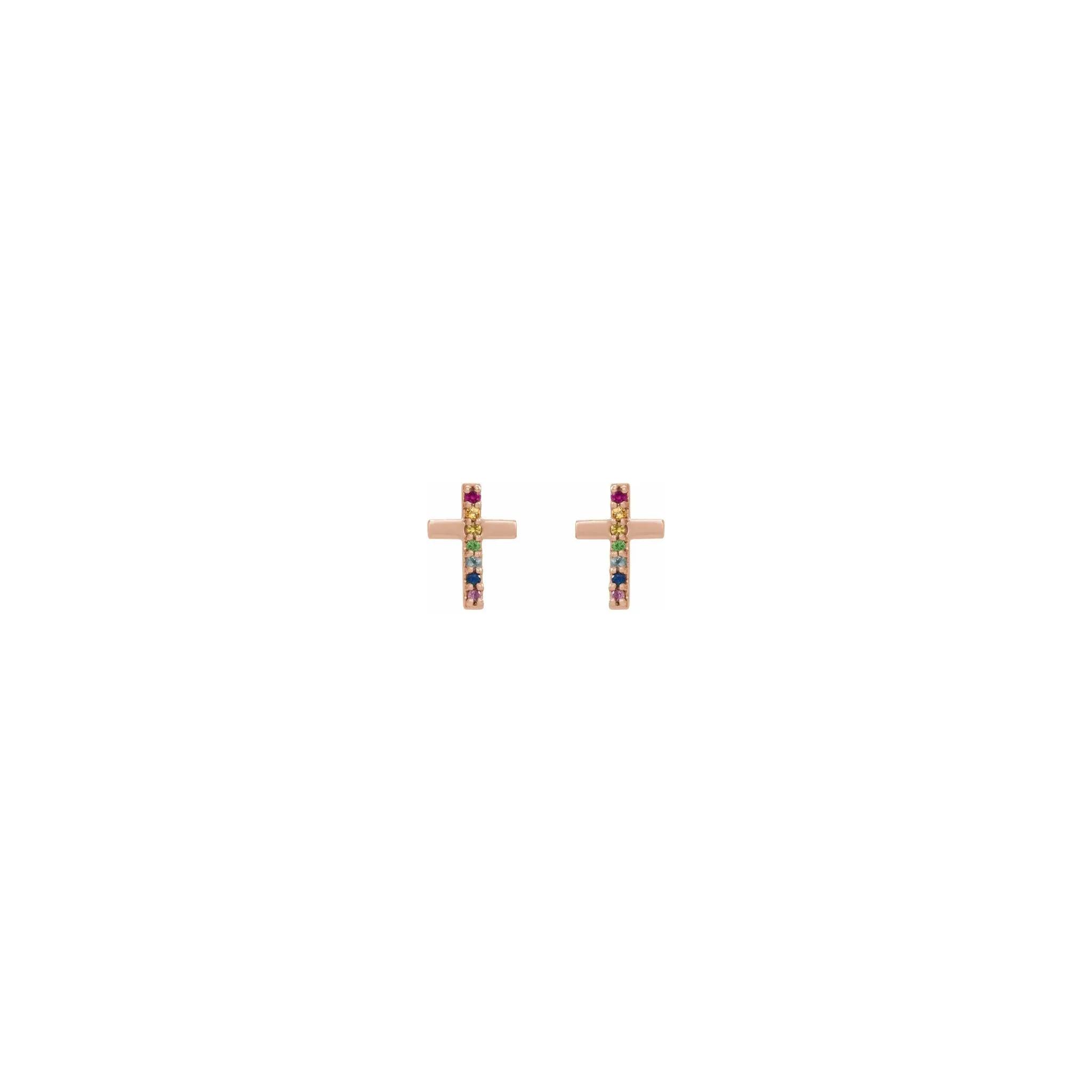 Rainbow Multi-Gemstone Cross Post Earrings (14K)