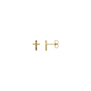 Rainbow Multi-Gemstone Cross Post Earrings (14K)