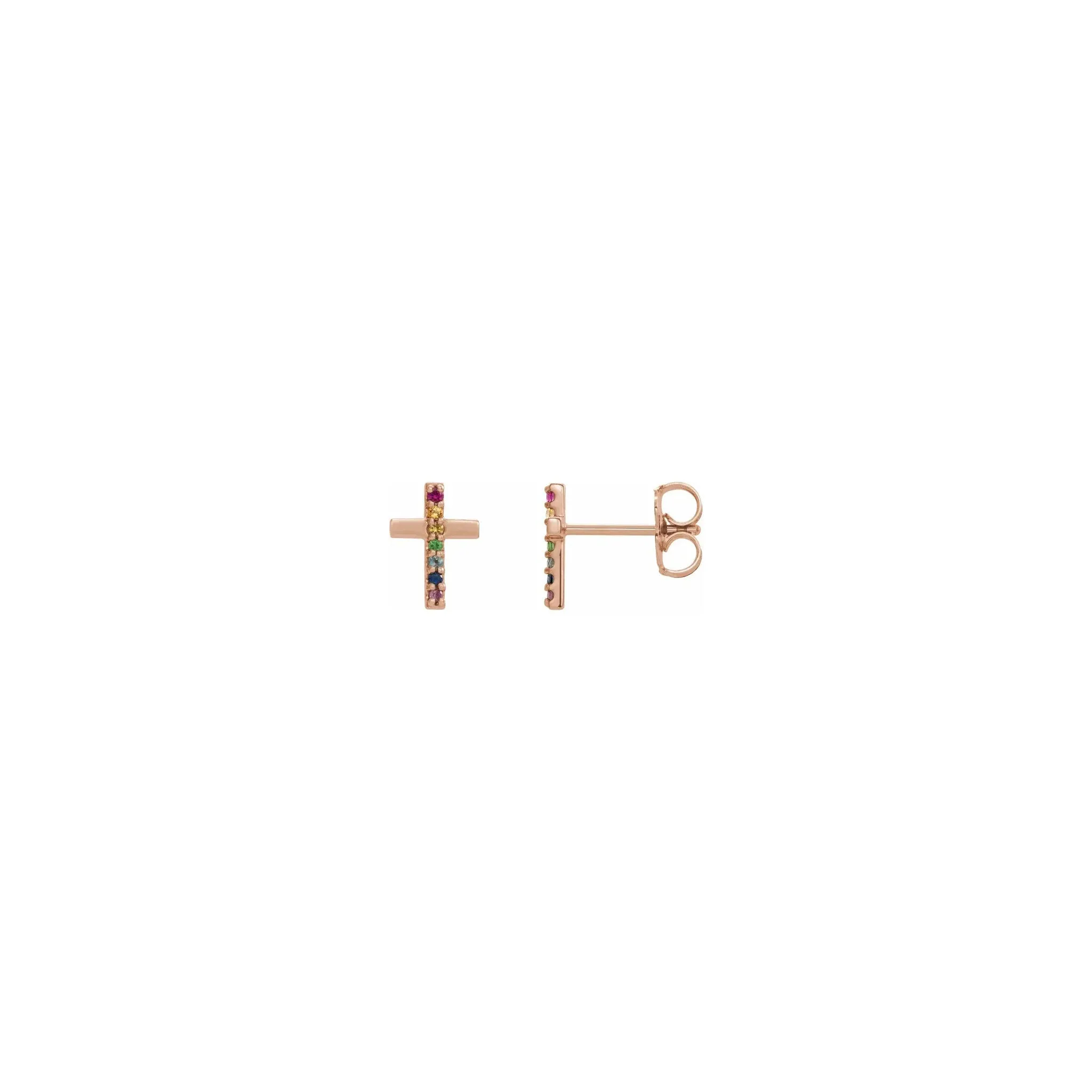 Rainbow Multi-Gemstone Cross Post Earrings (14K)
