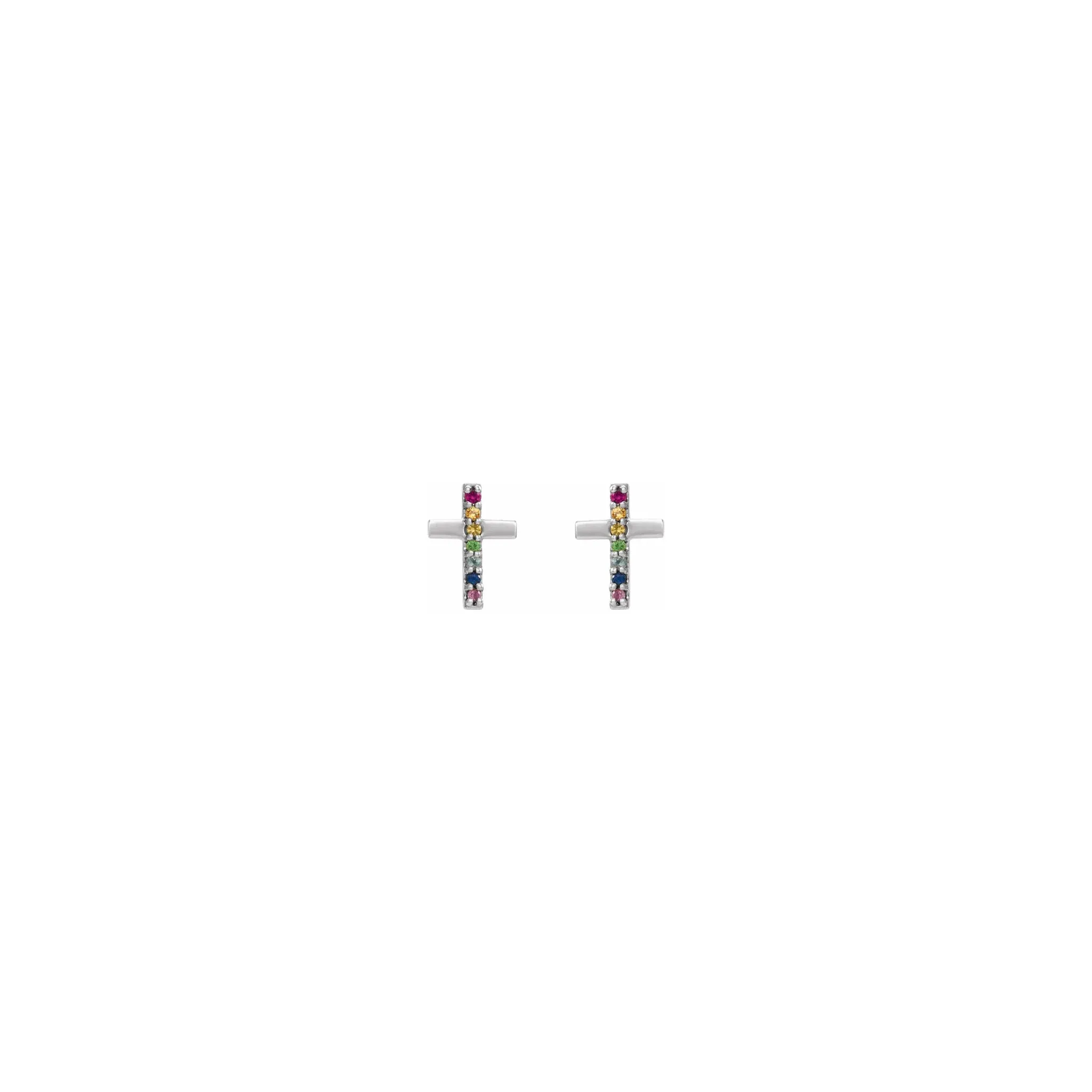 Rainbow Multi-Gemstone Cross Post Earrings (14K)