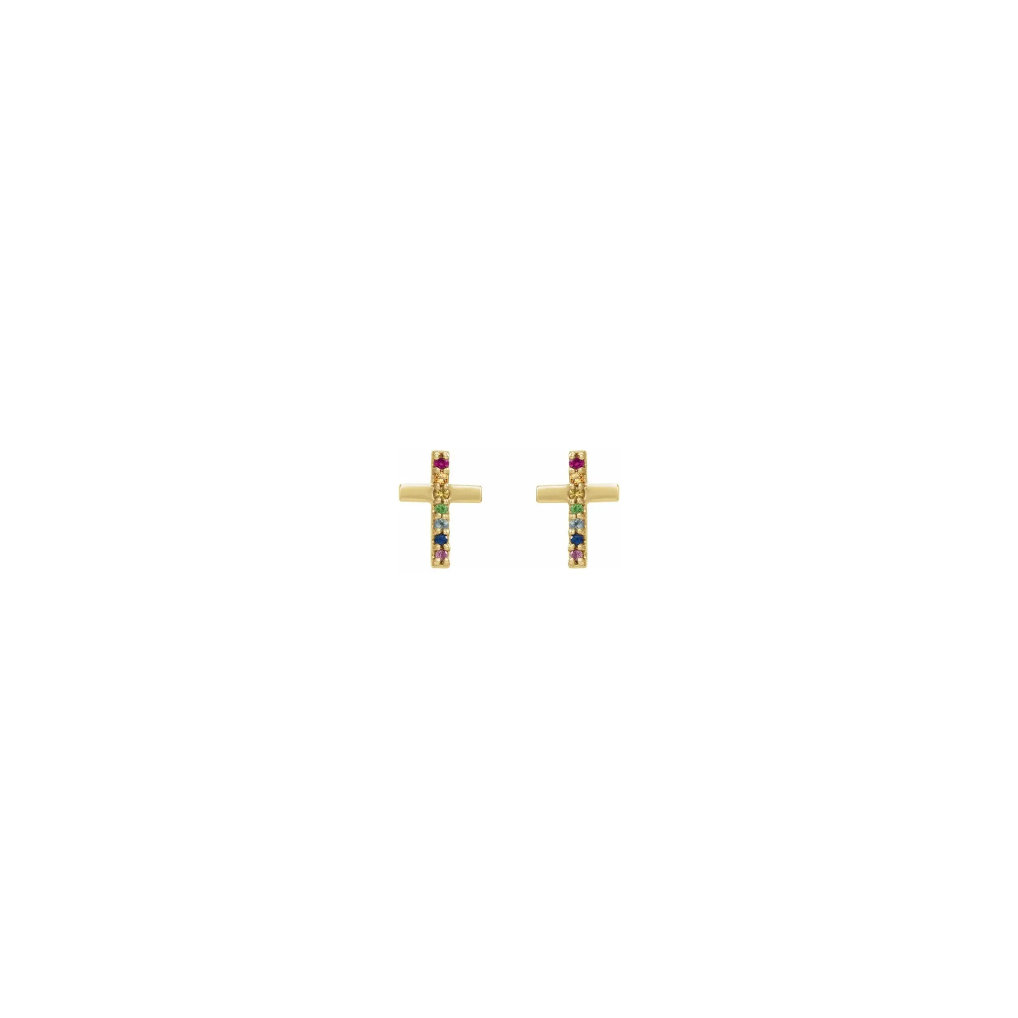 Rainbow Multi-Gemstone Cross Post Earrings (14K)