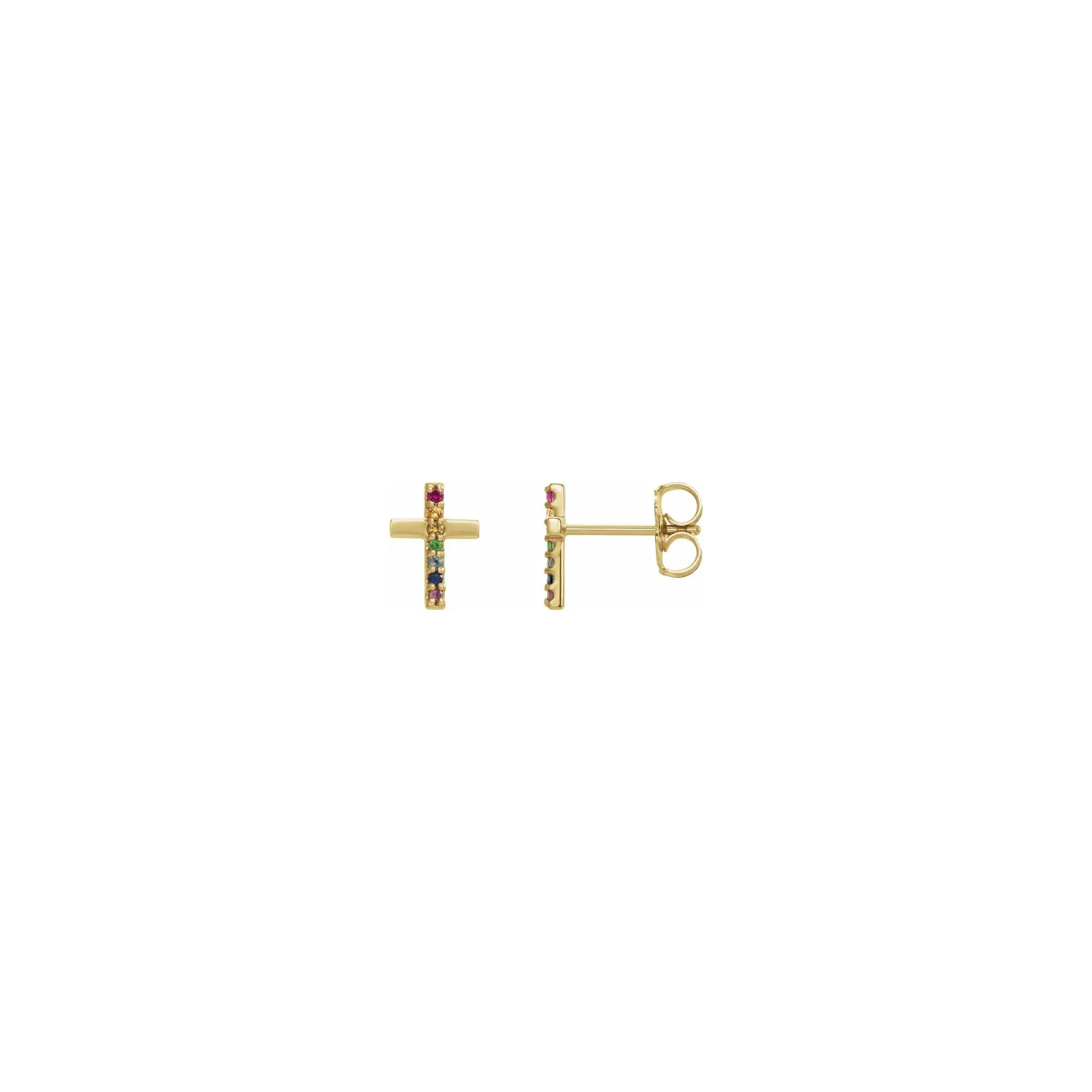 Rainbow Multi-Gemstone Cross Post Earrings (14K)