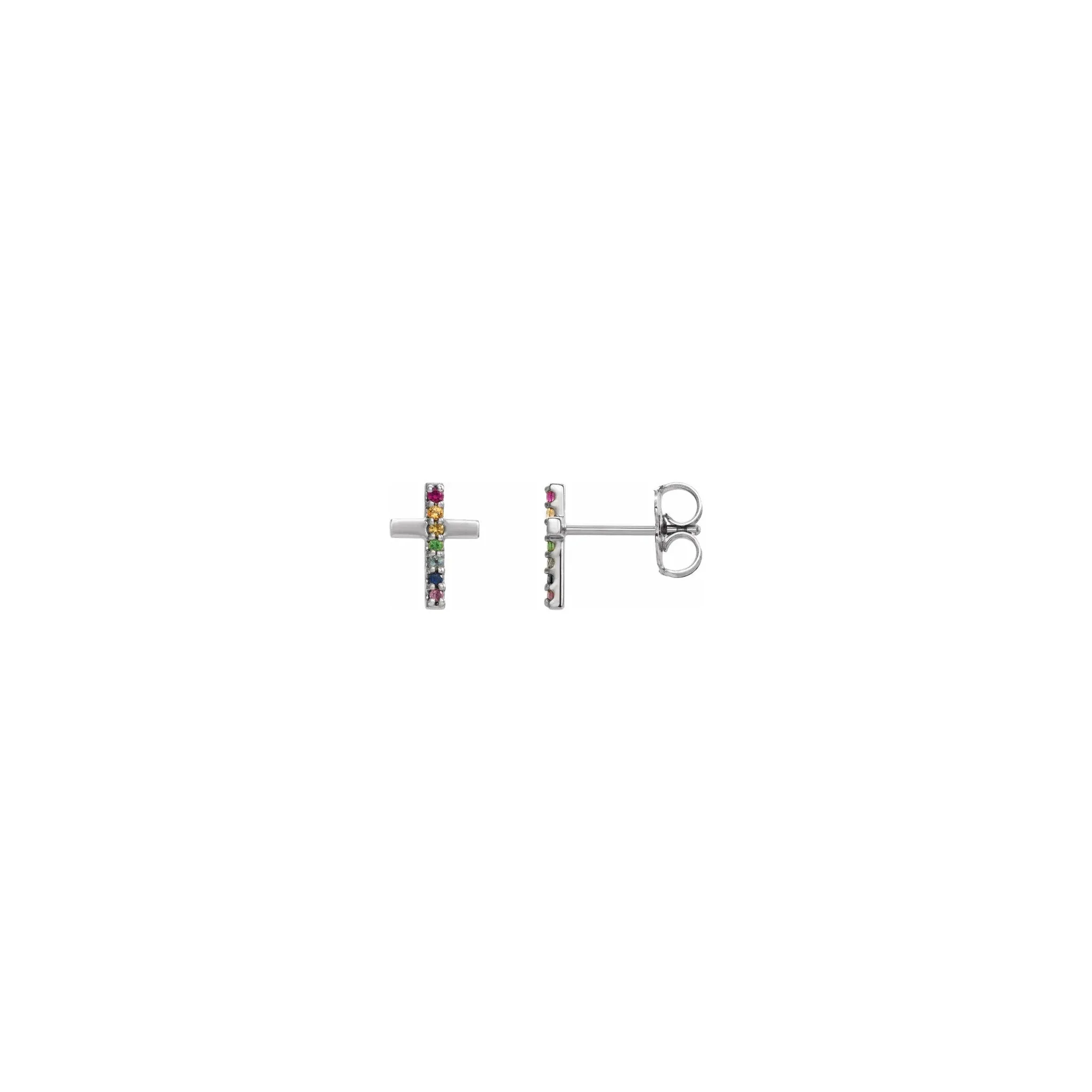 Rainbow Multi-Gemstone Cross Post Earrings (14K)