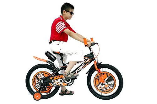 RAW BICYCLES 20T Sports BMX Single Speed 14 Inches Steel Frame Road Bike Kids Bicycle/Cycle for 7 to 10 Years Boys & Girls Semi Assembled Tyre and Tube with Training Wheels (Orange)