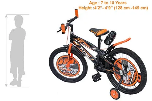 RAW BICYCLES 20T Sports BMX Single Speed 14 Inches Steel Frame Road Bike Kids Bicycle/Cycle for 7 to 10 Years Boys & Girls Semi Assembled Tyre and Tube with Training Wheels (Orange)