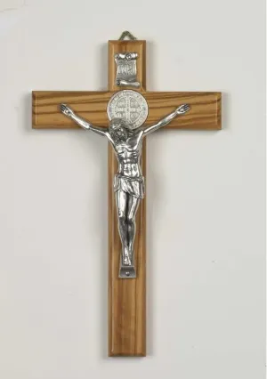Saint Benedict Olive Wood - Silver Tone