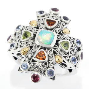 Samuel B. Sterling Silver and 18K Yellow Gold Multi-Gemstone Cross Ring (91421)