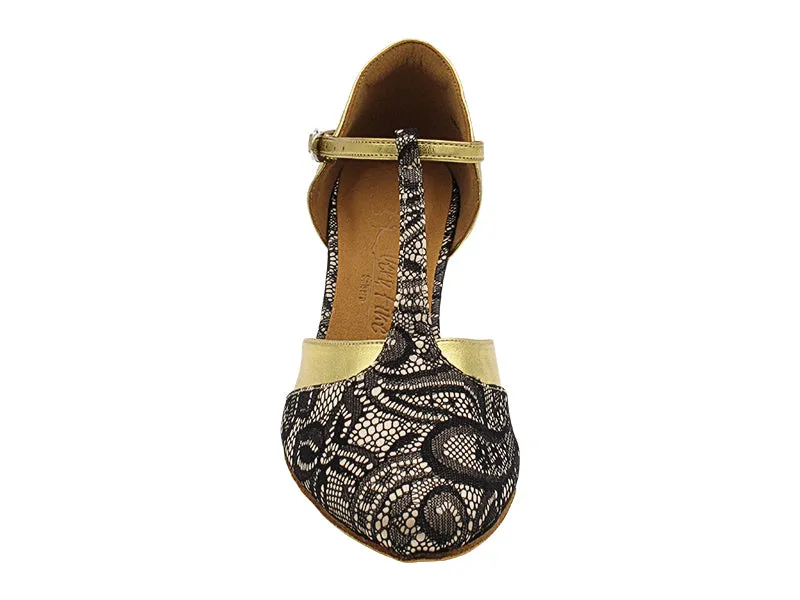 SERA3551 258 Flesh Black Lace & 062 Gold Leather Trim