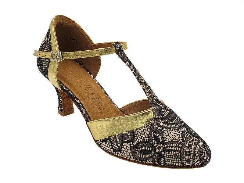 SERA3551 258 Flesh Black Lace & 062 Gold Leather Trim