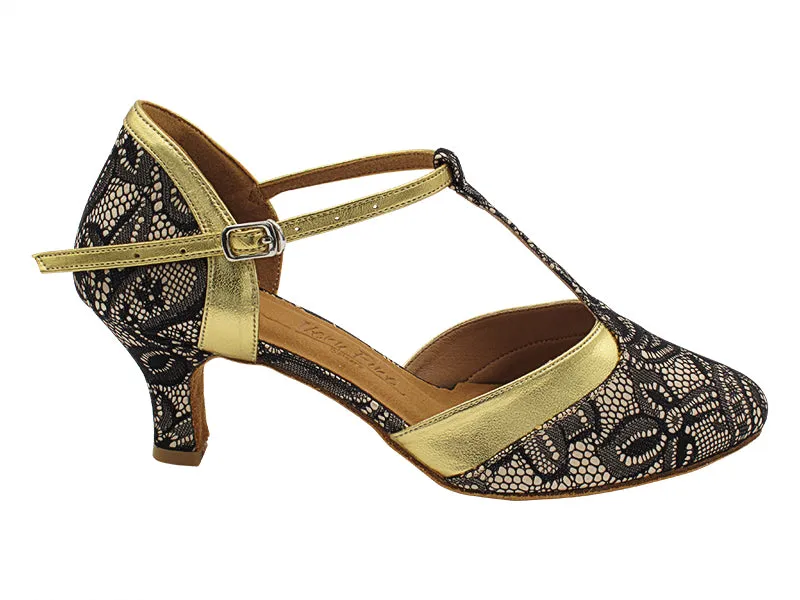 SERA3551 258 Flesh Black Lace & 062 Gold Leather Trim