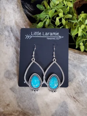 Silver Double Teardrop Earrings with Turquoise