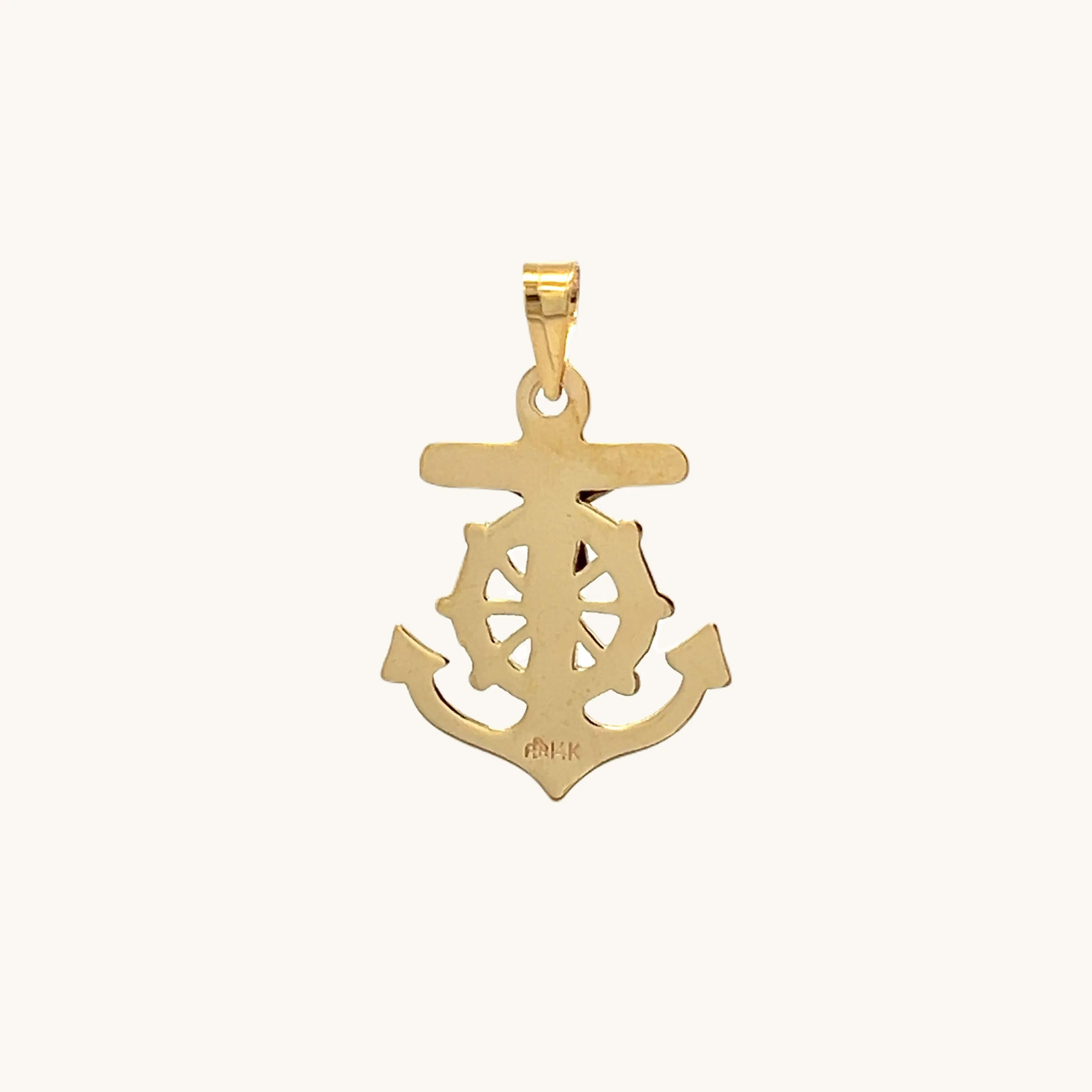 SOLID 14K TWO-TONE GOLD MARINERS CRUCIFIX ANCHOR CHARM PENDANT