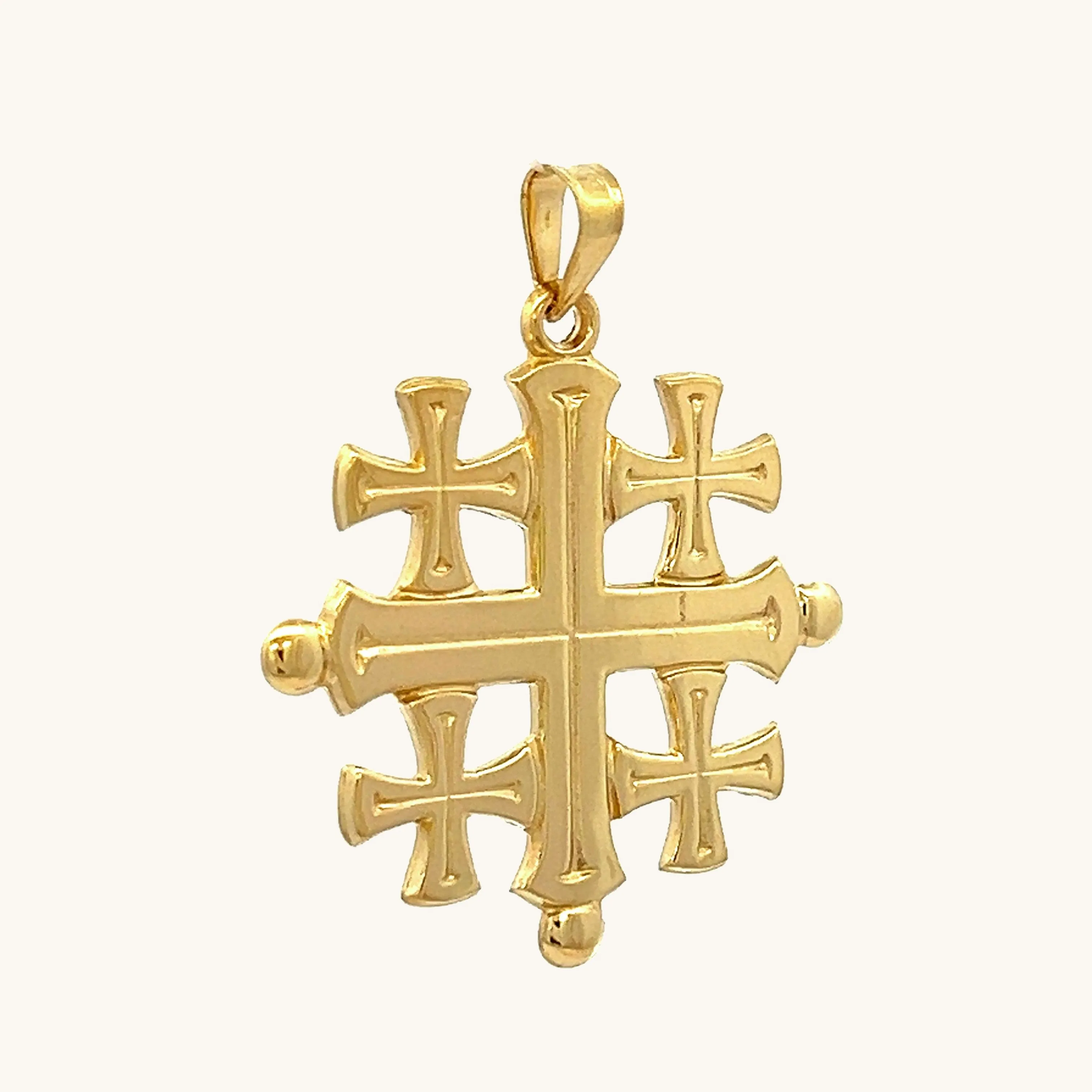 SOLID 14K YELLOW GOLD JERUSAELM CROSS PENDANT