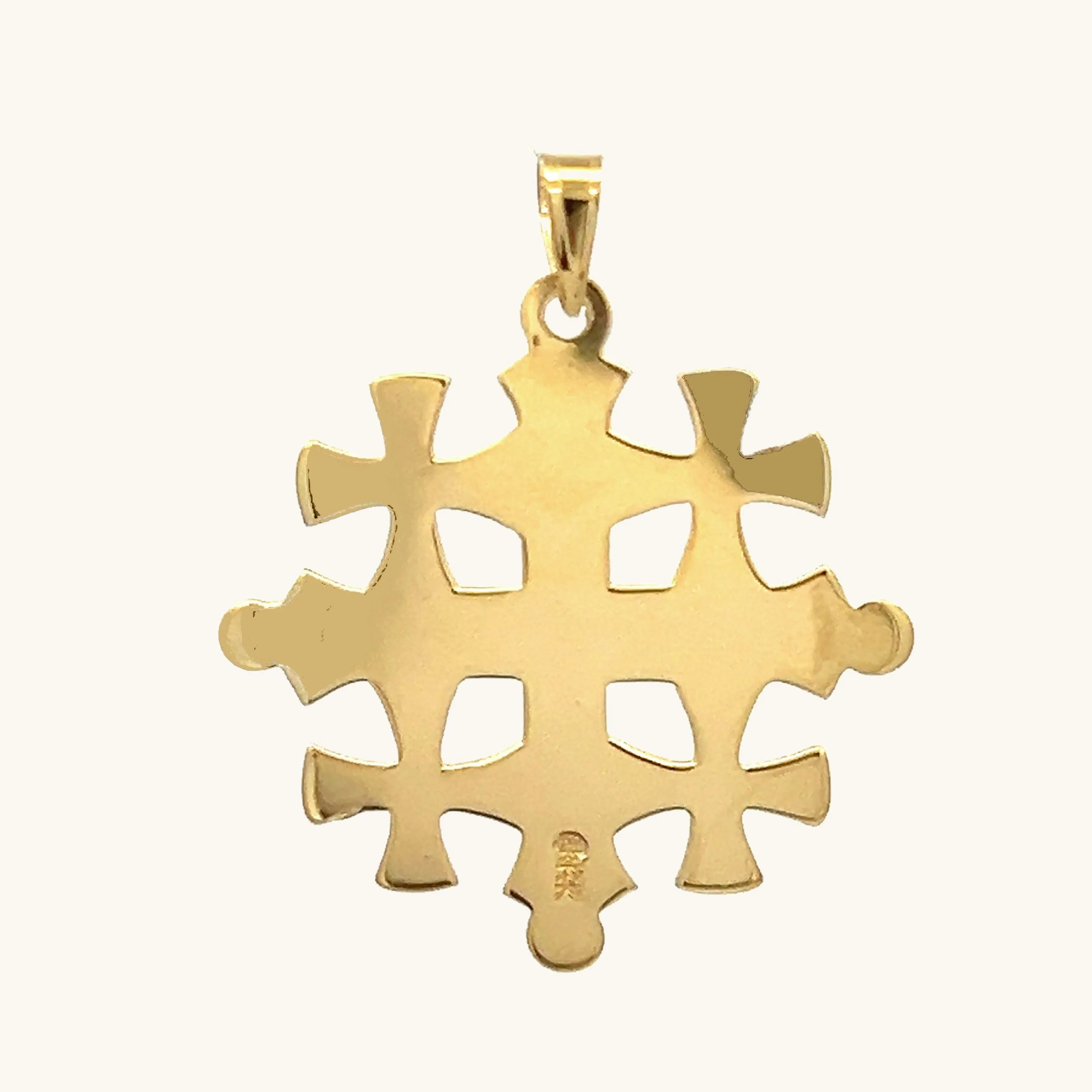 SOLID 14K YELLOW GOLD JERUSAELM CROSS PENDANT