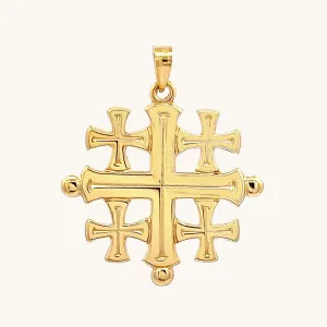 SOLID 14K YELLOW GOLD JERUSAELM CROSS PENDANT