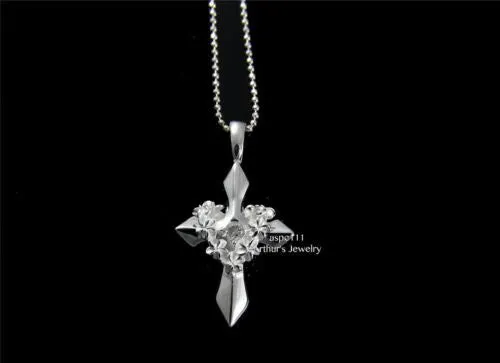 STERLING SILVER 925 HAWAIIAN HIGH POLISH SHINY CROSS PLUMERIA FLOWER LEI PENDANT