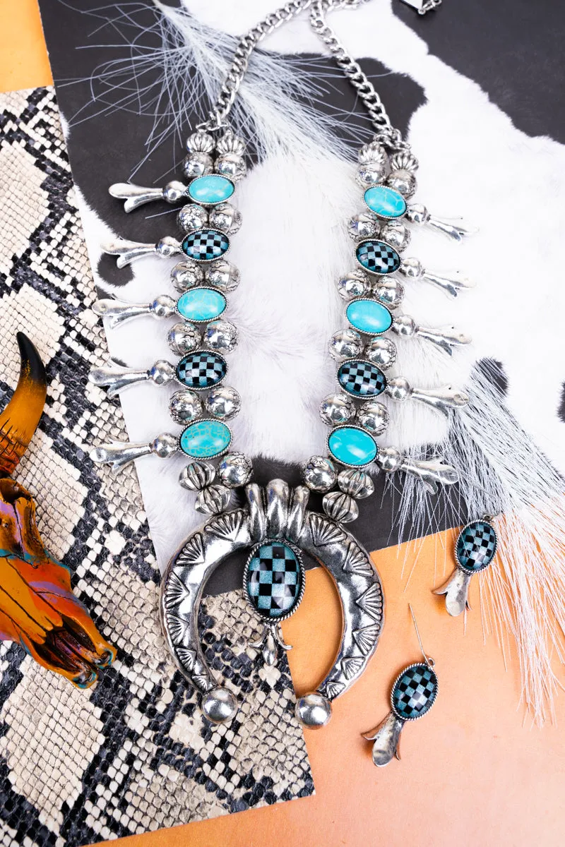 Turquoise Riviera Rodeo Squash Blossom Necklace and Earring Set
