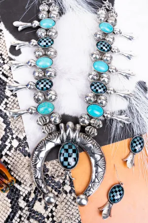 Turquoise Riviera Rodeo Squash Blossom Necklace and Earring Set