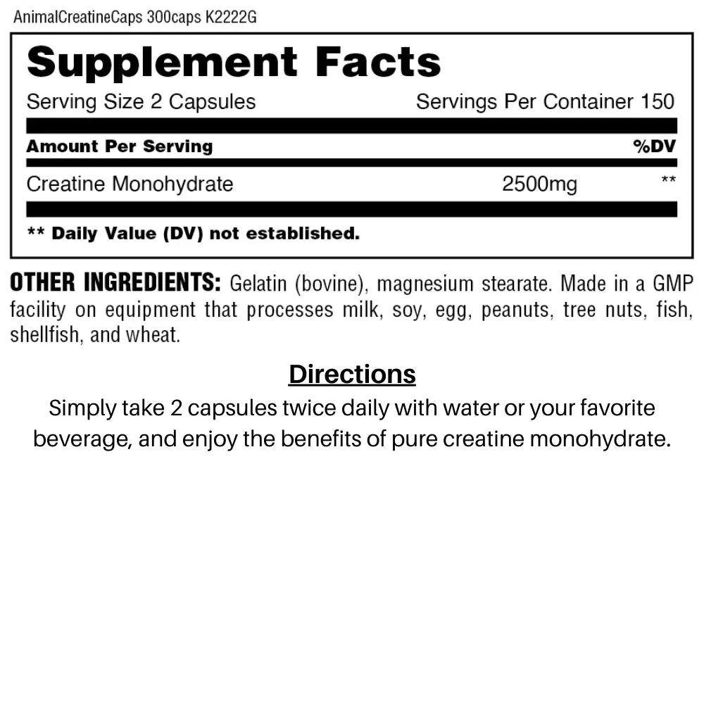 Universal Creatine Animal Micronized Creatine 300 caps (Exp Apr 2027)