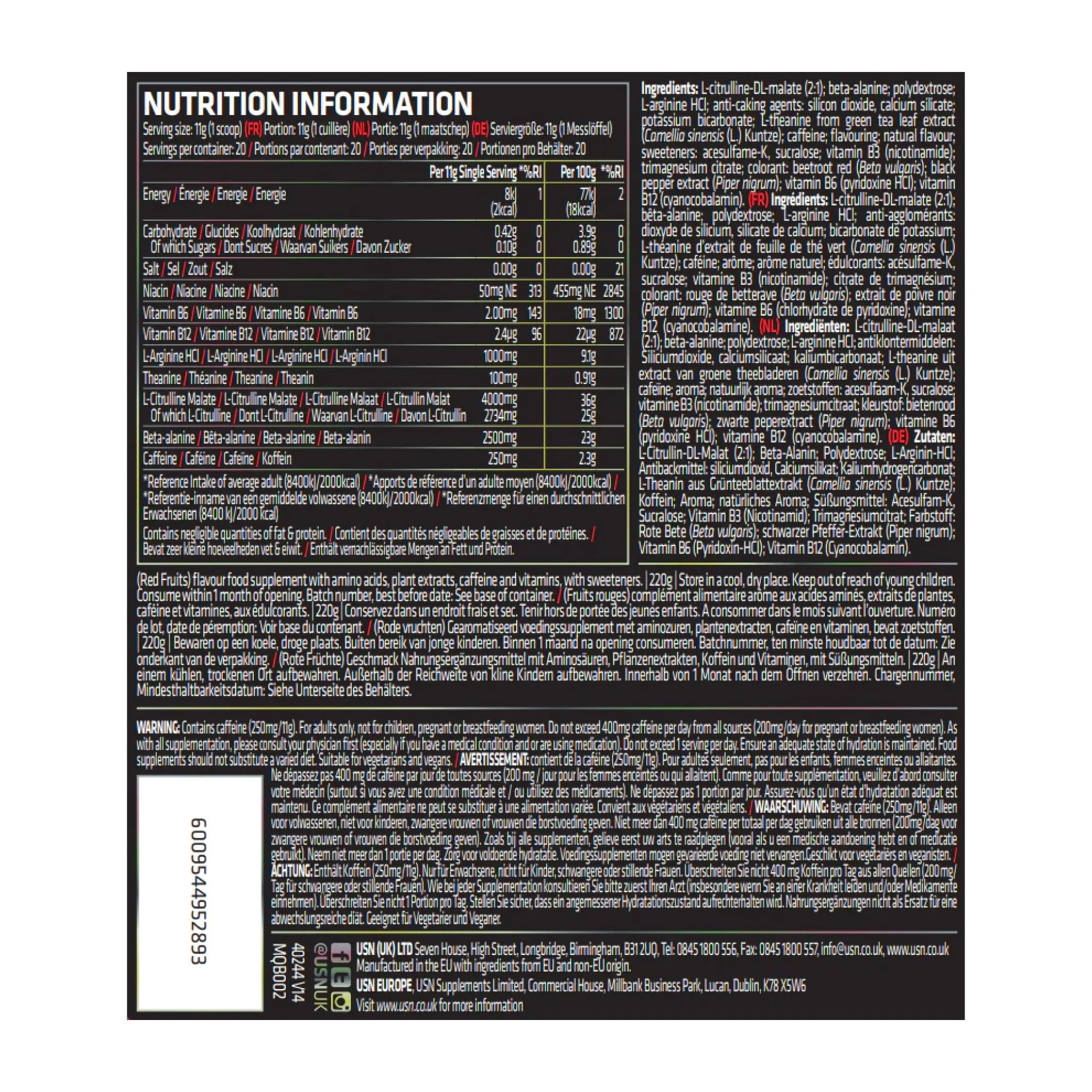 USN Qhush Black Pre-Workout 220g Past BBE
