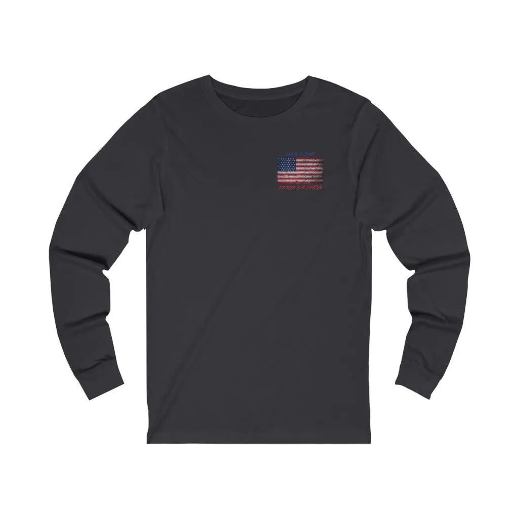 Vintage American Flag Lacrosse 2-Sided Long Sleeve T-Shirt