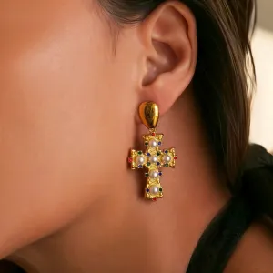 Vintage Multi-Colored Cross Earrings