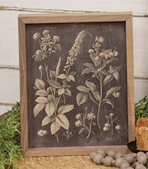 Vintage style framed neutral floral artwork
