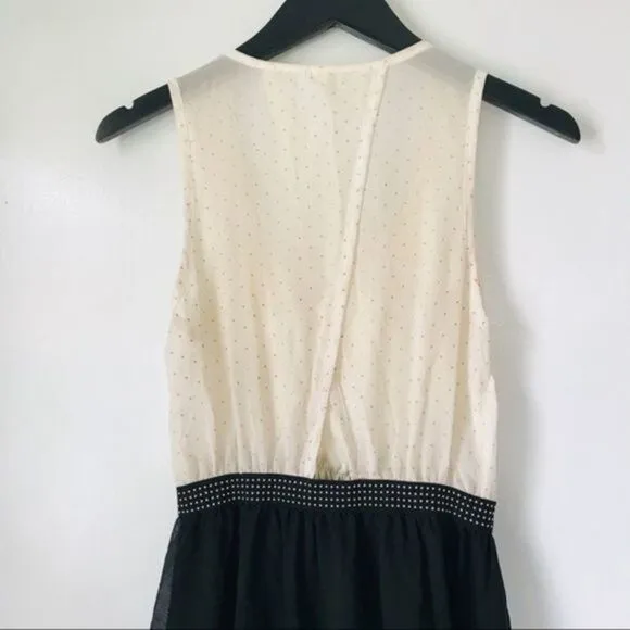 White and Black Contrast High Low Dress