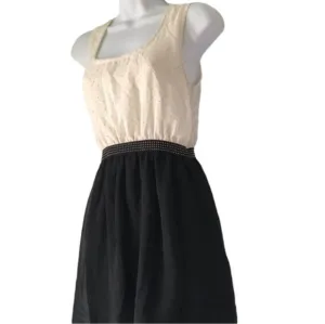 White and Black Contrast High Low Dress