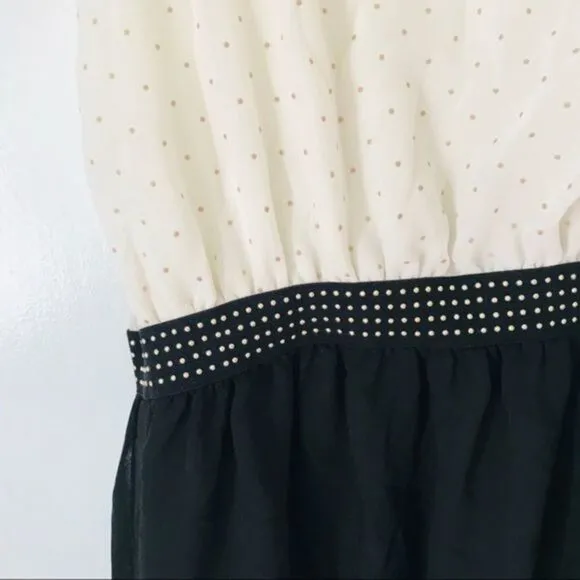 White and Black Contrast High Low Dress