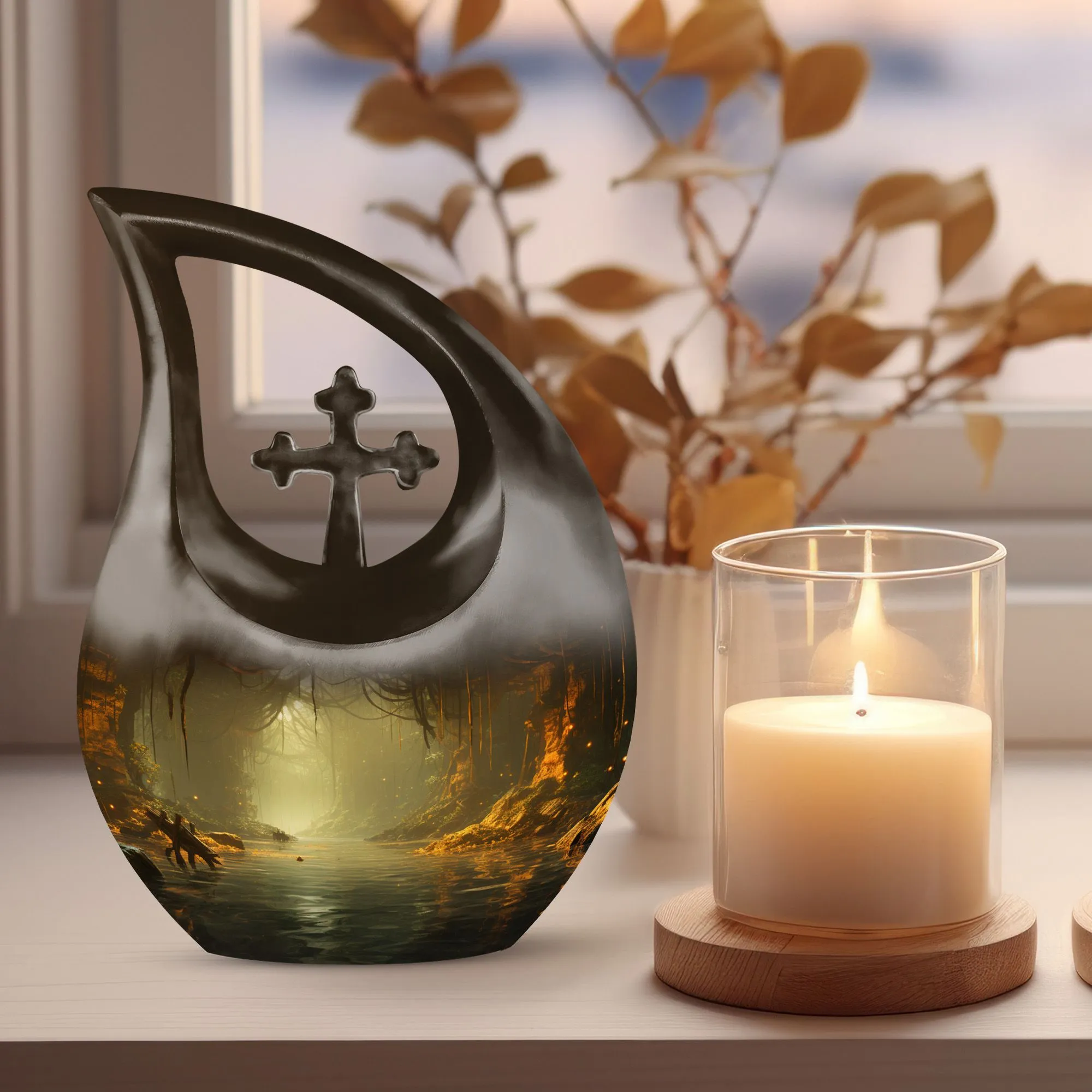 Wilderness Tribute Double Memorial Urn Exquisite Cross Drop