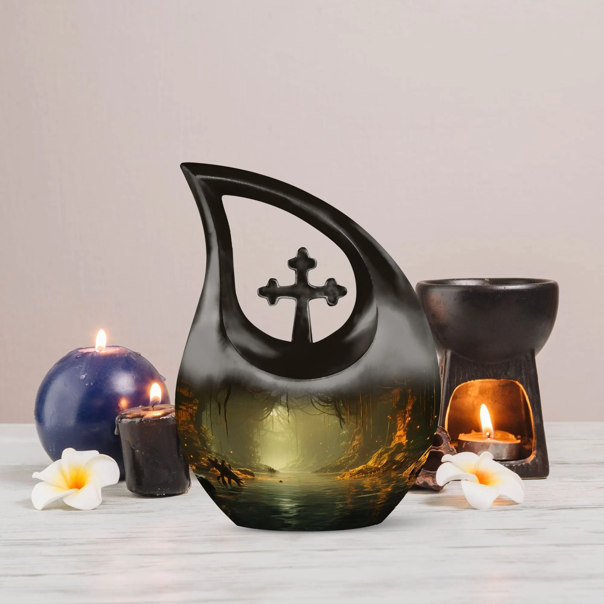 Wilderness Tribute Double Memorial Urn Exquisite Cross Drop
