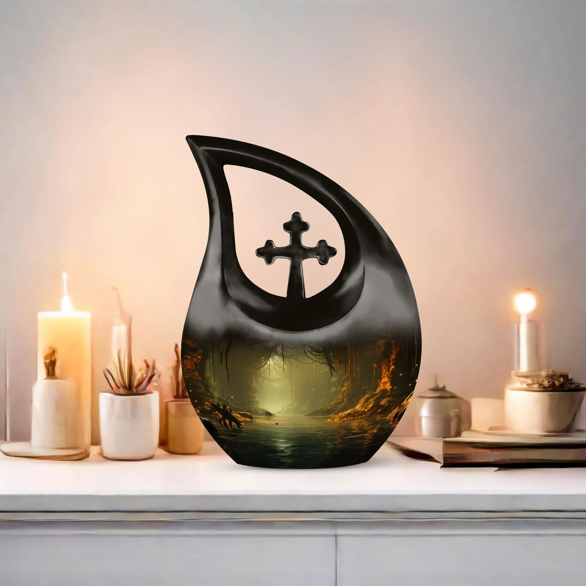 Wilderness Tribute Double Memorial Urn Exquisite Cross Drop