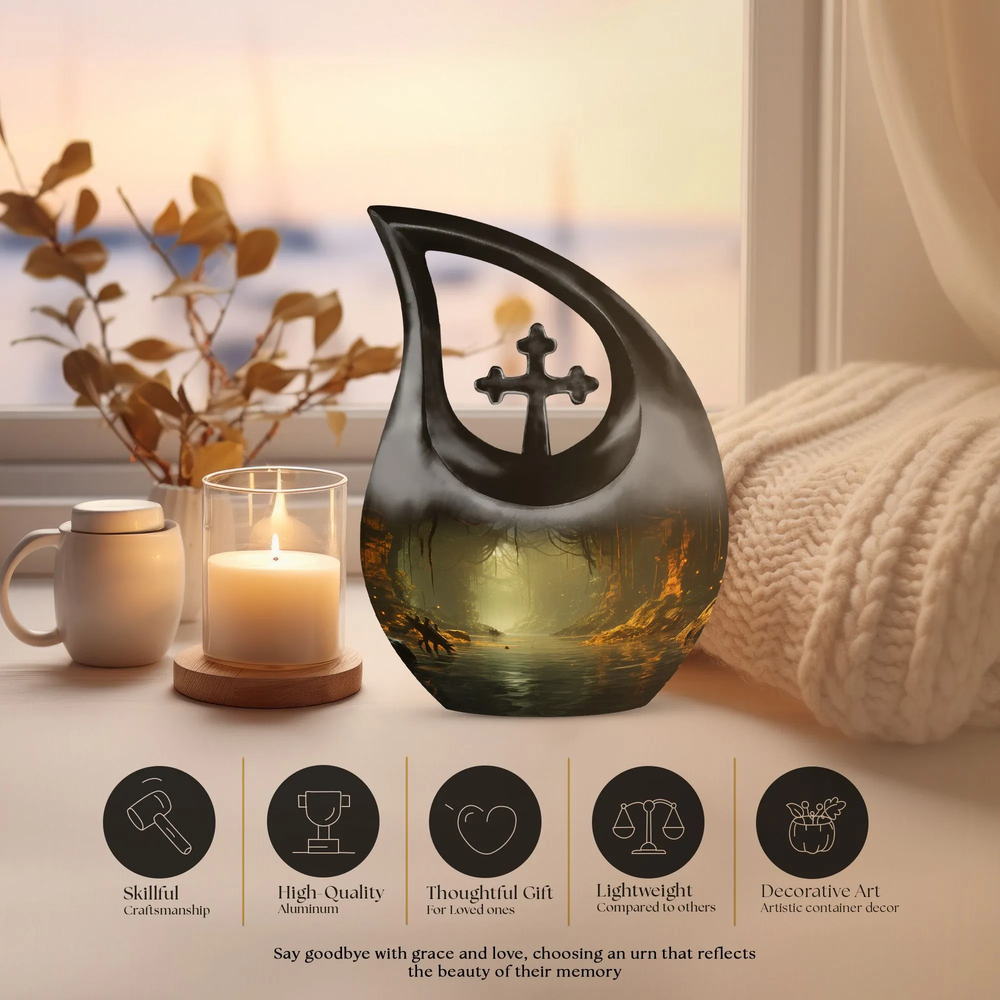 Wilderness Tribute Double Memorial Urn Exquisite Cross Drop