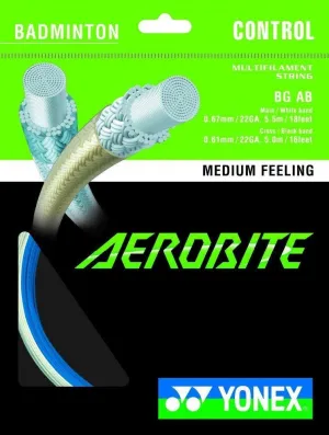 Yonex BG Aerobite Badminton String Set of White/Blue Main 0.67mm 22ga Cross 0.61 22ga