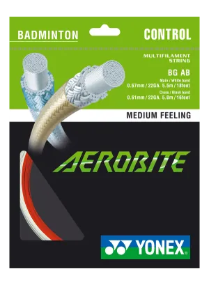 Yonex BG Aerobite Badminton String Set of White/Red Main 0.67mm 22ga Cross 0.61 22ga