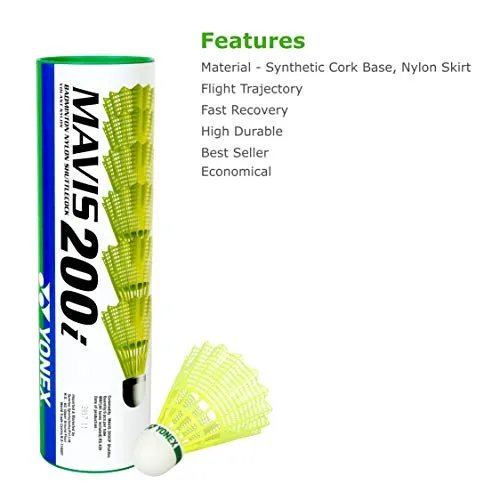 Yonex Muscle Power 55 Badminton Racquet with Free Full Cover (Graphite, G4, 83 Grams, 30 lbs Tension) | Made in Taiwan Yonex Mavis 200i Nylon Shuttle Cock, Pack of 6 (Yellow)