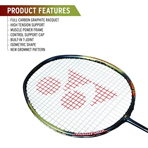 Yonex Muscle Power 55 Badminton Racquet with Free Full Cover (Graphite, G4, 83 Grams, 30 lbs Tension) | Made in Taiwan Yonex Mavis 200i Nylon Shuttle Cock, Pack of 6 (Yellow)