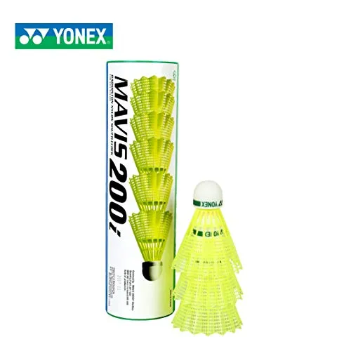 Yonex Muscle Power 55 Badminton Racquet with Free Full Cover (Graphite, G4, 83 Grams, 30 lbs Tension) | Made in Taiwan Yonex Mavis 200i Nylon Shuttle Cock, Pack of 6 (Yellow)